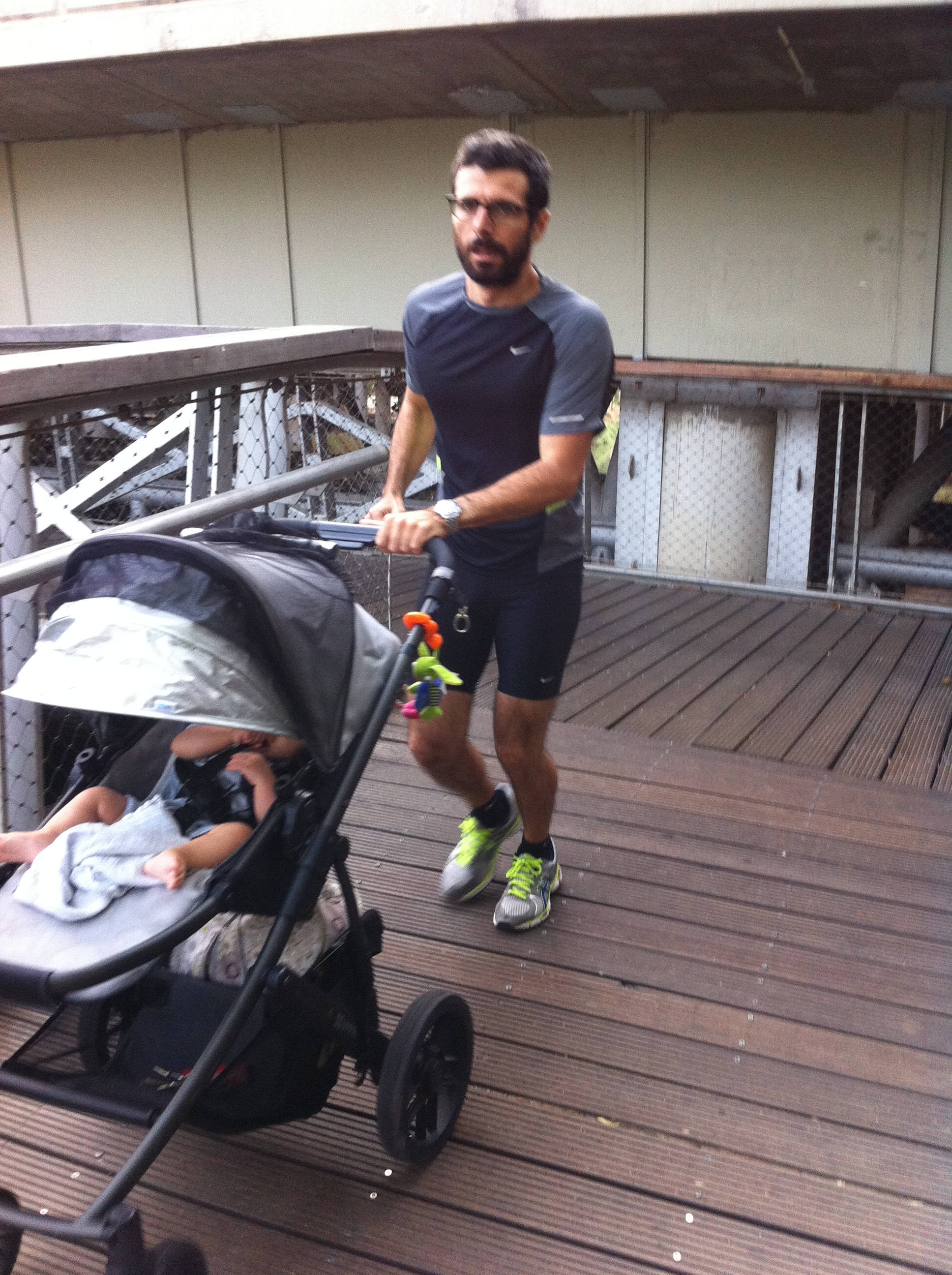 a mad runner with the lethal baby carriage