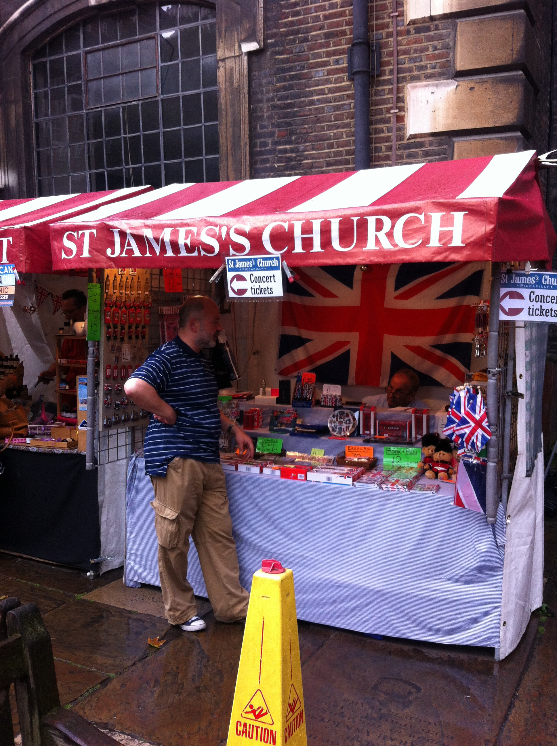 Market stalls in a church