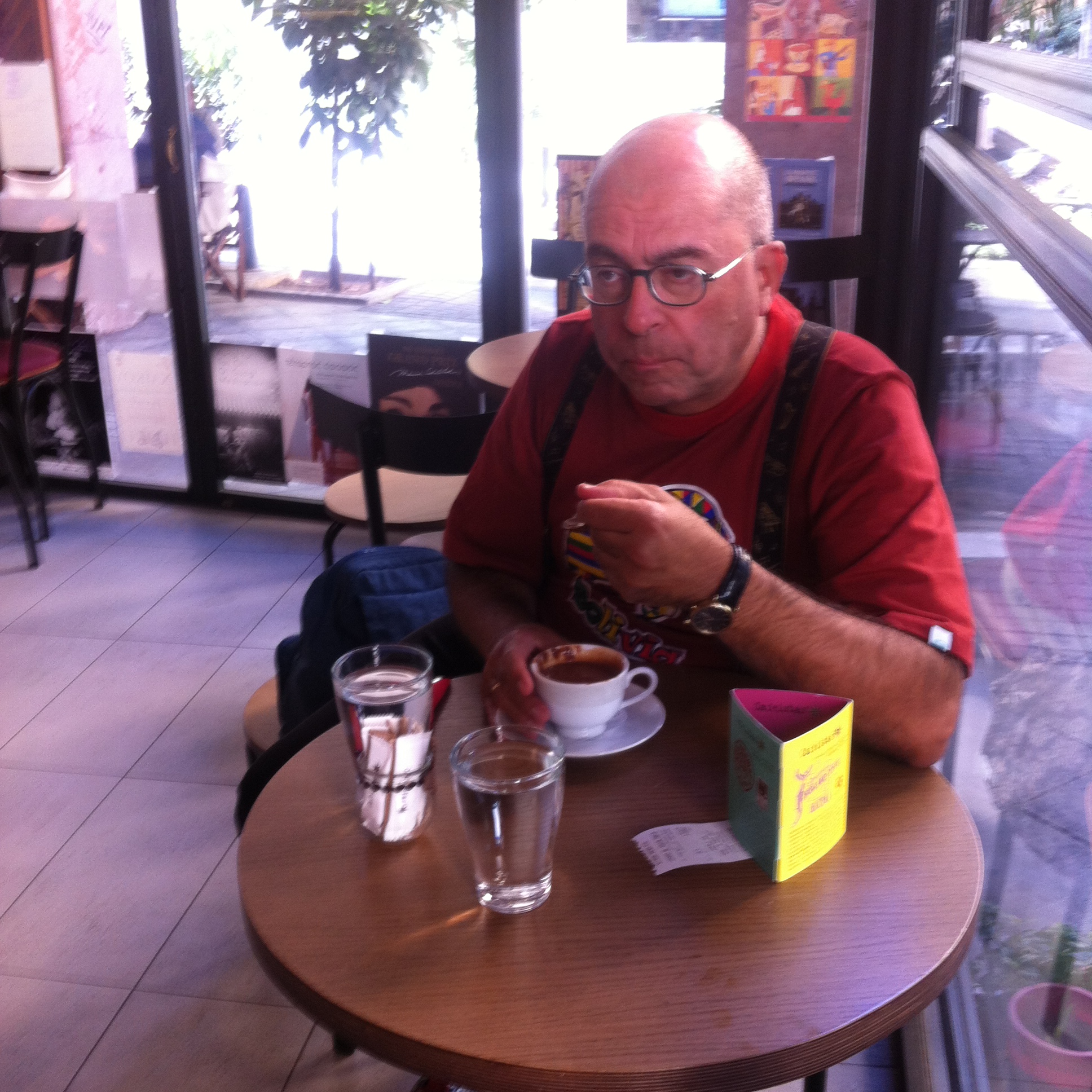 mel rosenberg sitting at the "Sokolata"shoppe, Athens, Greece