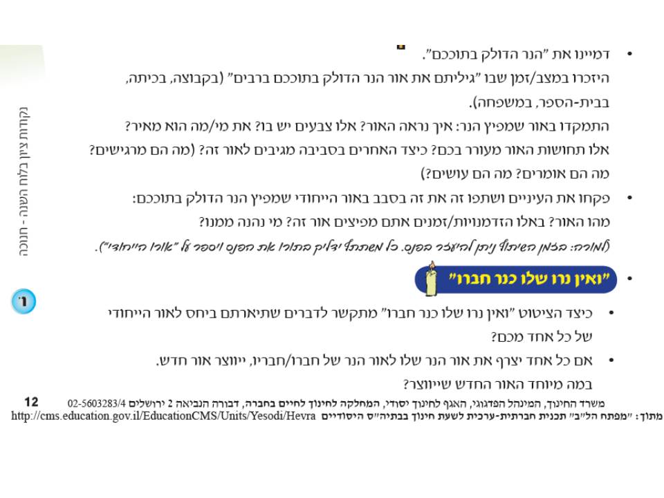 תלמידי בית ספר שיזף אור יהודה מעצבים חנוכיות, נרות, סביבונים וכדים בהלימה לערכים by אילן - Ourboox.com