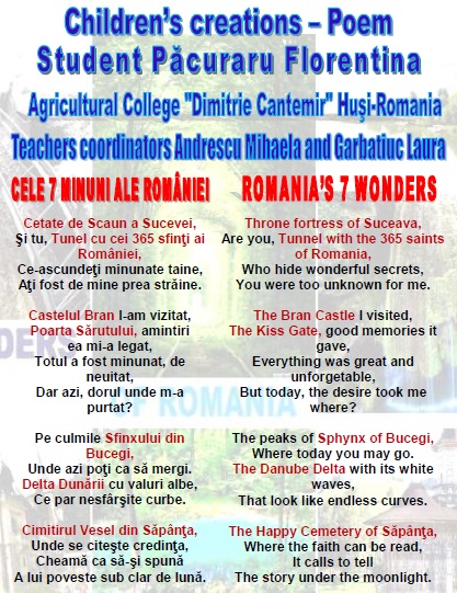 7 WONDERS OF YOUR COUNTRY The Agricultural College ”Dimitrie Cantemir” HUSI – ROMANIA Teachers coordinators Andrescu Mihaela and Garbatiuc Laura by Andrescu Mihaela - Ourboox.com