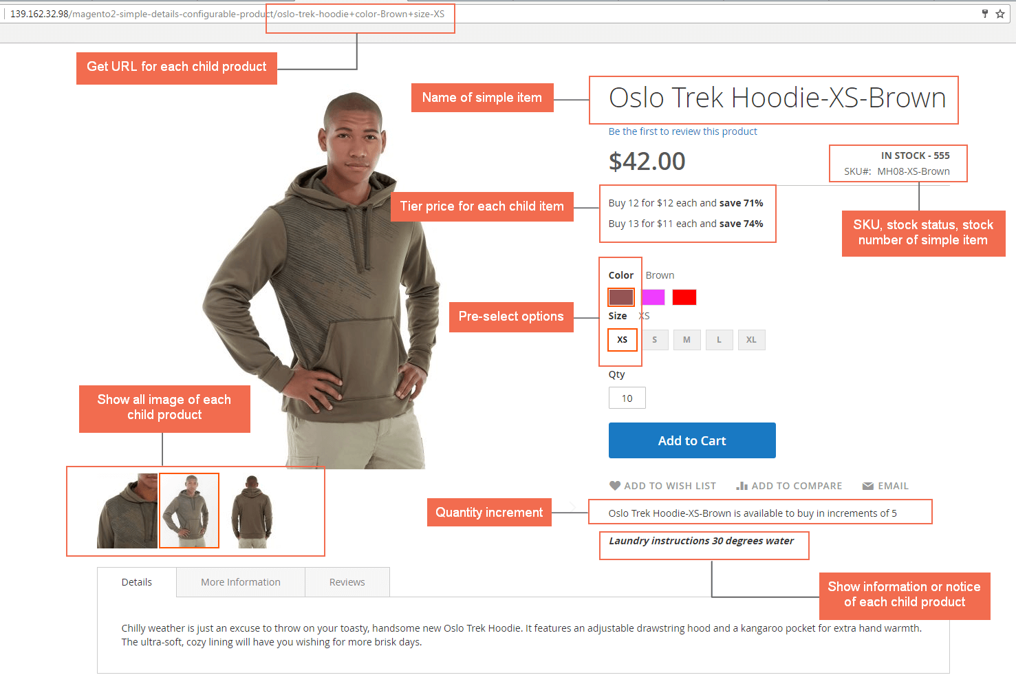 Magento 2 Simple Details on Configurable Product