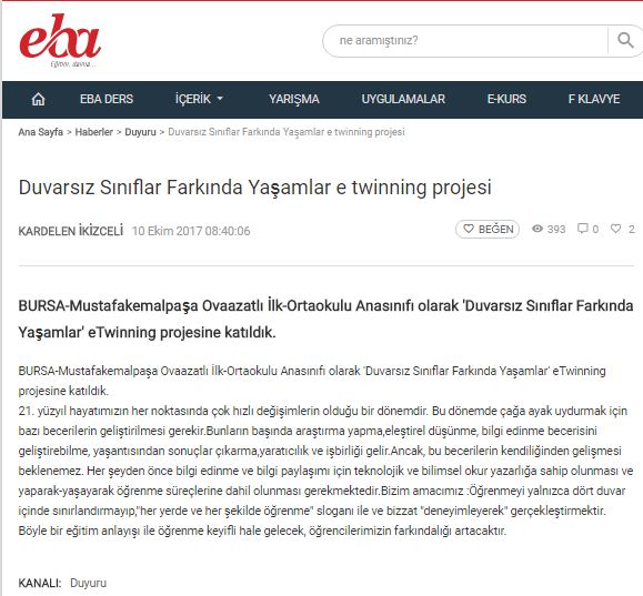DUVARSIZ SINIFLAR FARKINDA YAŞAMLAR EBA HABERLERİ by Erol Yıldırım - Ourboox.com
