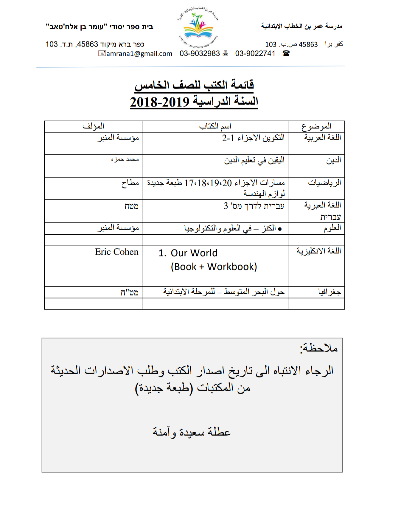 قائمة الكتب التدريسية للسنة الدراسية 20192018 by sahar - Ourboox.com
