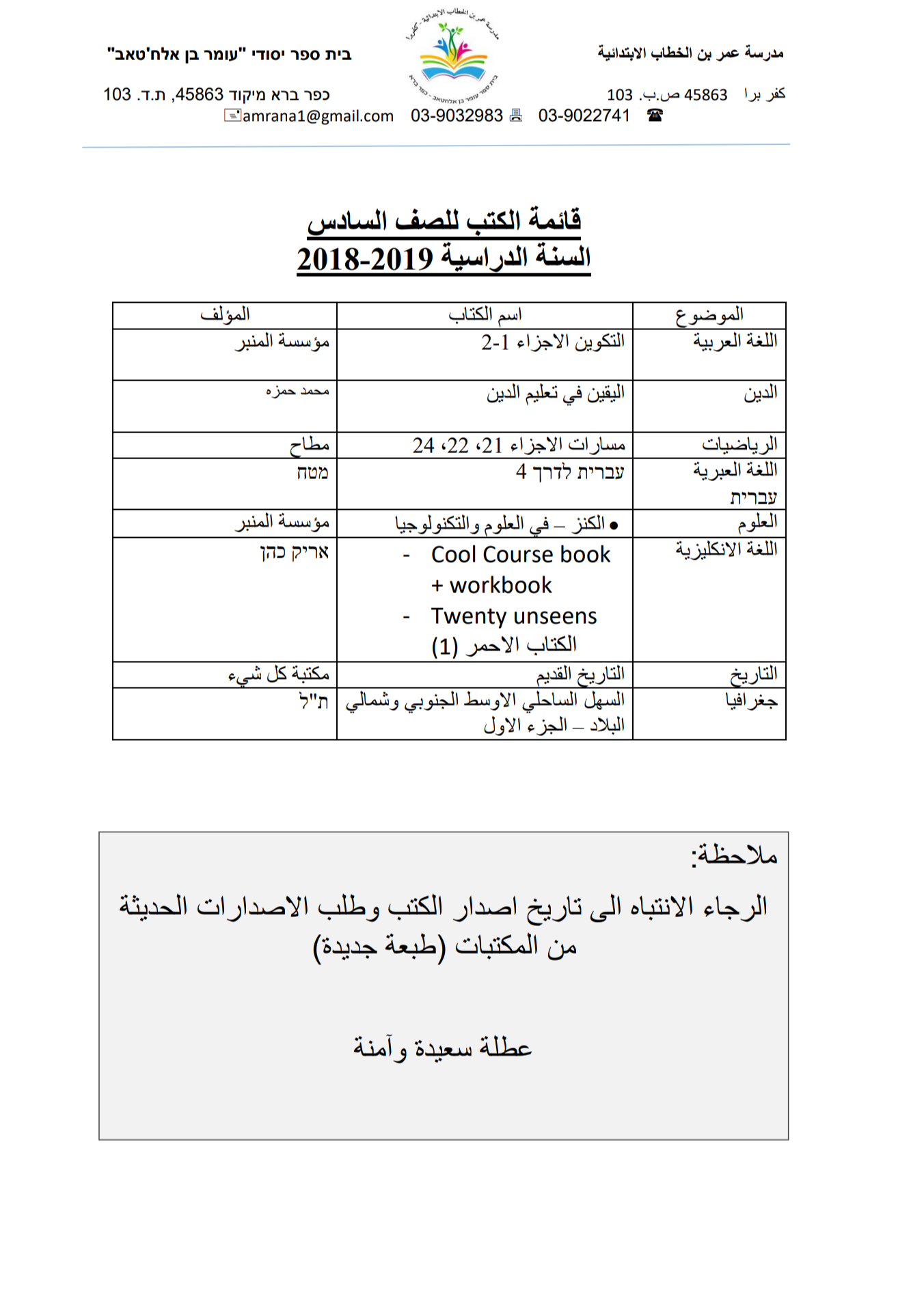 قائمة الكتب التدريسية للسنة الدراسية 20192018 by sahar - Ourboox.com
