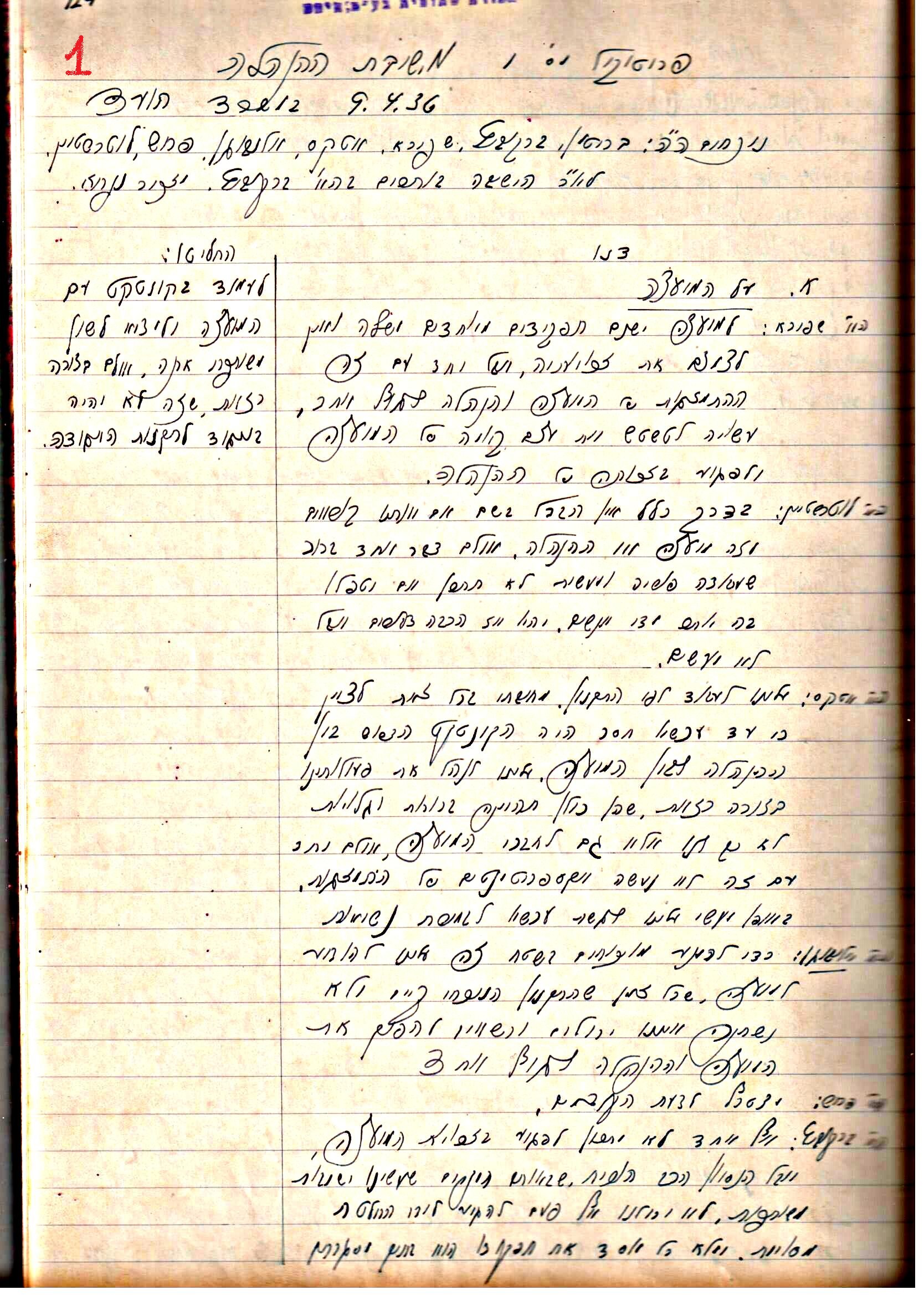 פרוטוקול 1- הנהלה – 27.5.37 – 20.3.35 by riki deri - Illustrated by מוזיאון בית גרושקביץ / כרך1 - Ourboox.com