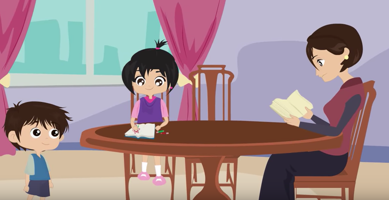 كان هناك طفل يجلس مع ولدته ويريد أن يذهب إلى الدكان