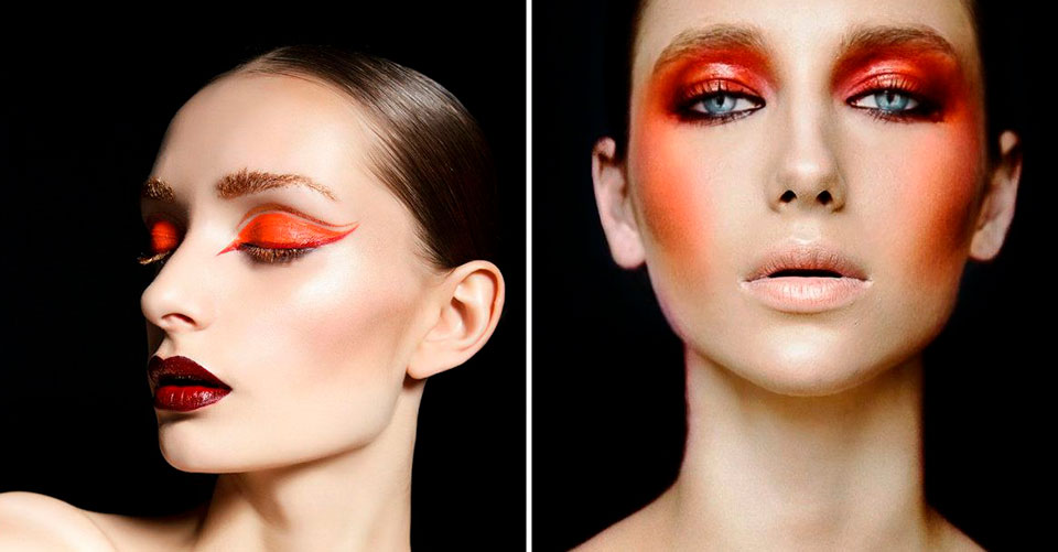 Візажисти продемонстрували безліч ідей неонового макіяжу очей: яскраві куточки-стрілки, круглі, без розтушовування, смокі-айс, кольорові вії, класичні стрілки уздовж лінії росту вій і «злітаючі» майже до брів стрілки-дуги – модно буде все: і графіка, і абстракція. Найактуальніші відтінки: помаранчевий, червоний, зелений, рожевий, жовтий і бірюза.