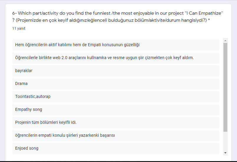 2019-2020 EĞİTİM ÖĞRETİM YILI I CAN EMPATHIZE E TWINNING PROJEMİZ ÖĞRETMEN DEĞERLENDİRME ANKETİ by Kazım Öğütlü - Ourboox.com