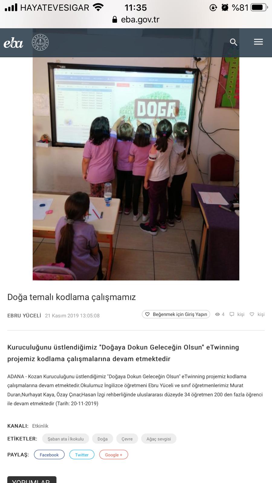 DOĞAYA DOKUN GELECEĞİN OLSUN EBA HABERLERİ by gülseven - Ourboox.com