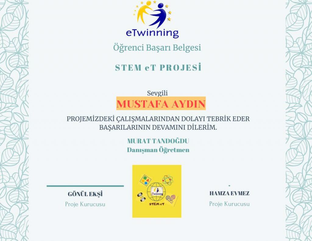MURAT TANDOĞDU STEM ET ÖĞRENCİ SERTİFİKALARI by Murat - Ourboox.com