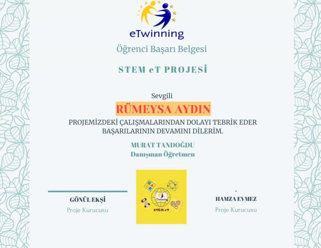 MURAT TANDOĞDU STEM ET ÖĞRENCİ SERTİFİKALARI by Murat - Ourboox.com