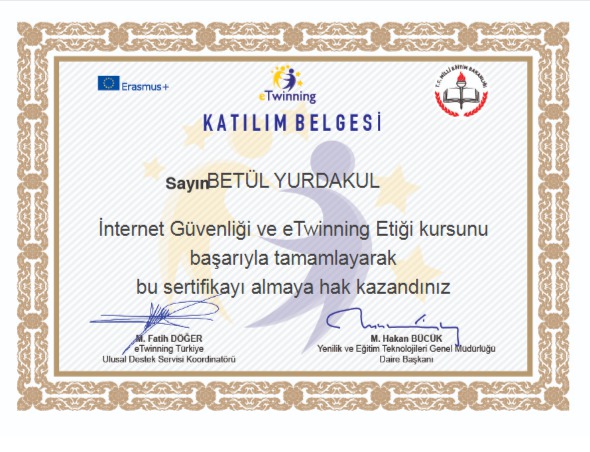 GÜVENLİ İNTERNET VE eTWİNNİNG ETİĞİ KURSU SERTİFİKALARIMIZ by Fadime Yılmaz - Illustrated by AZ ATTIK DOĞAYA KATTIK PROJE EKİBİ - Ourboox.com