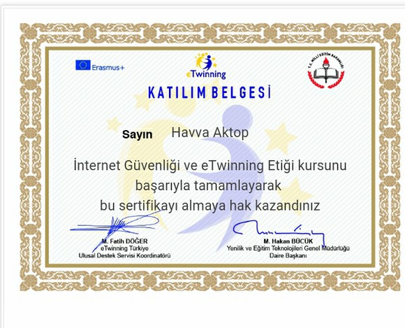 GÜVENLİ İNTERNET VE eTWİNNİNG ETİĞİ KURSU SERTİFİKALARIMIZ by Fadime Yılmaz - Illustrated by AZ ATTIK DOĞAYA KATTIK PROJE EKİBİ - Ourboox.com