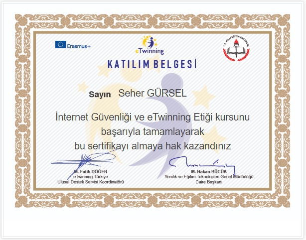 GÜVENLİ İNTERNET VE eTWİNNİNG ETİĞİ KURSU SERTİFİKALARIMIZ by Fadime Yılmaz - Illustrated by AZ ATTIK DOĞAYA KATTIK PROJE EKİBİ - Ourboox.com