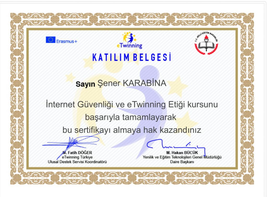 GÜVENLİ İNTERNET VE eTWİNNİNG ETİĞİ KURSU SERTİFİKALARIMIZ by Fadime Yılmaz - Illustrated by AZ ATTIK DOĞAYA KATTIK PROJE EKİBİ - Ourboox.com