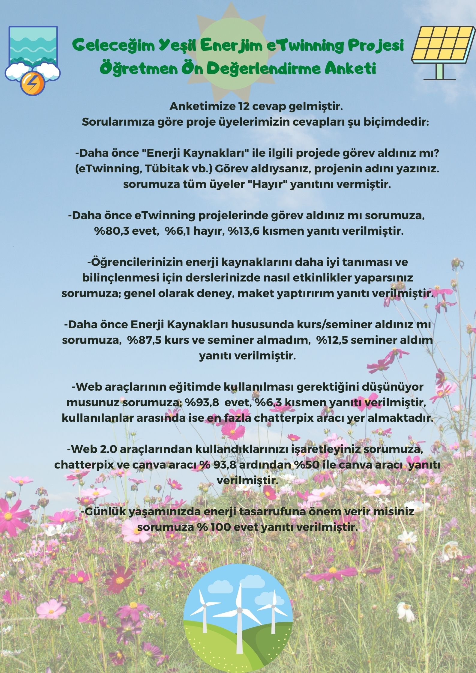 GELECEĞİM YEŞİL ENERJİM PROJESİ ÖĞRETMEN ÖN ANKETİ ANALİZİ by nimetayper - Ourboox.com