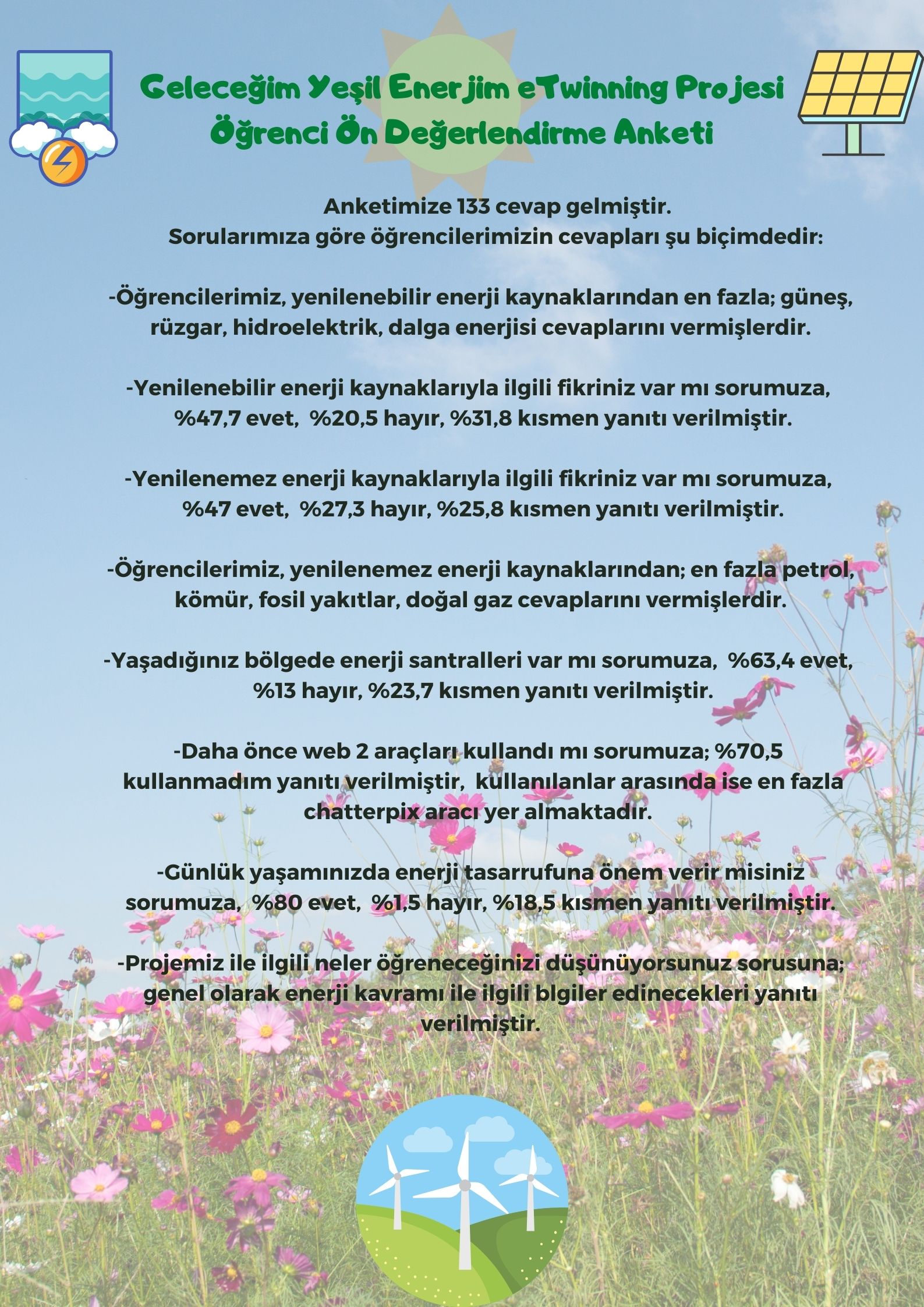 GELECEĞİM YEŞİL ENERJİM PROJESİ ÖĞRENCİ ÖN ANKETİ ANALİZİ by nimetayper - Ourboox.com