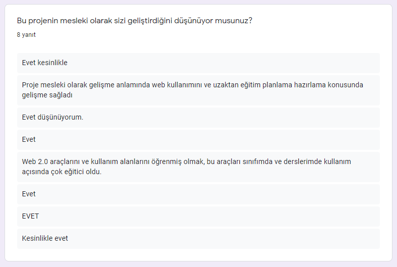 Öğretmenlerimiz projenin kendilerini geliştirdiğini düşünüyorlar.