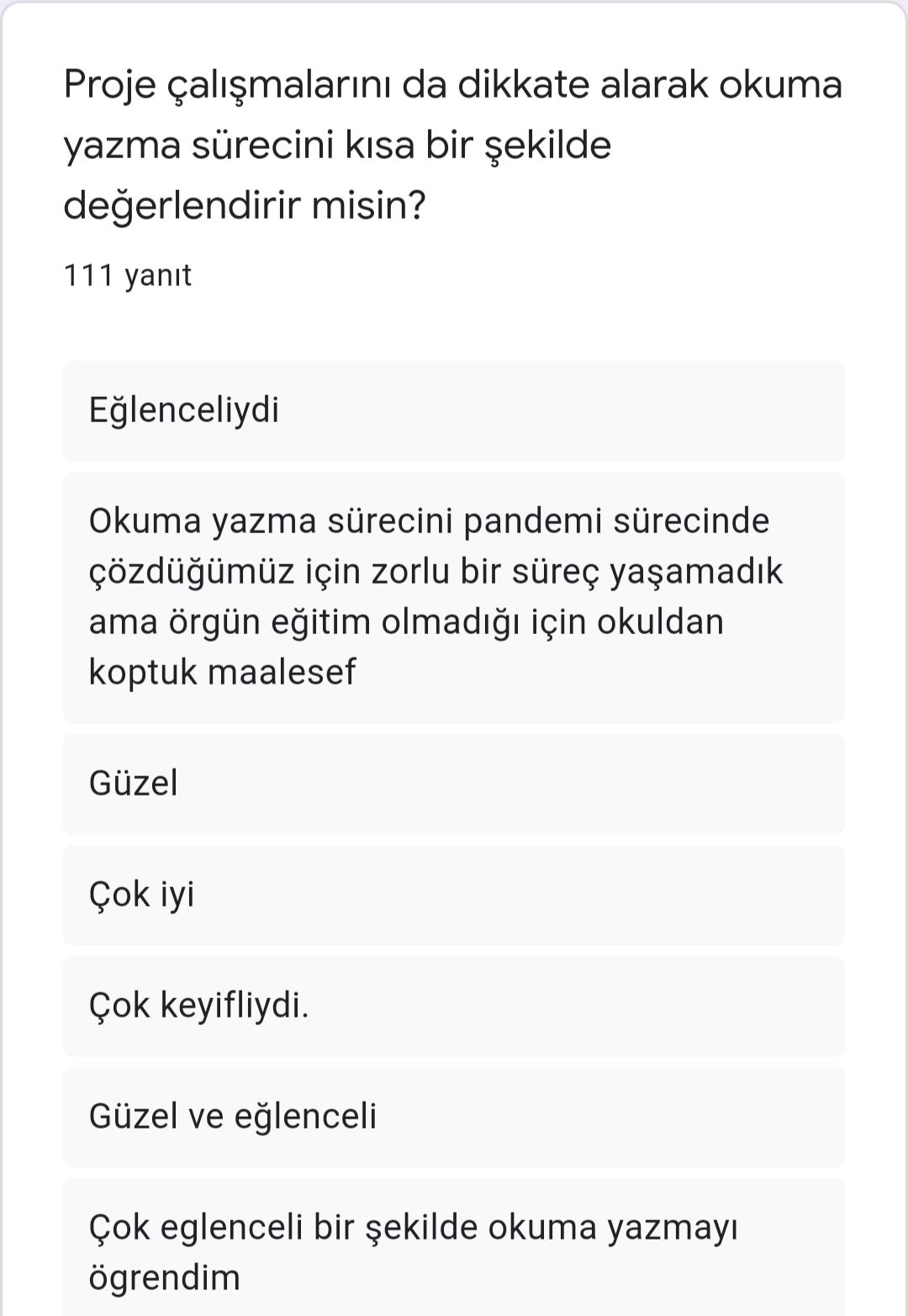 SESLER GEZEGENİNDEN DÜNYA GEZGENİNE PROJESİ PROJE SONU ÖĞRENCİ DEĞERLENDİRME ANKETİ SONUÇLARI by Elif Gülcan YILMAZ - Ourboox.com