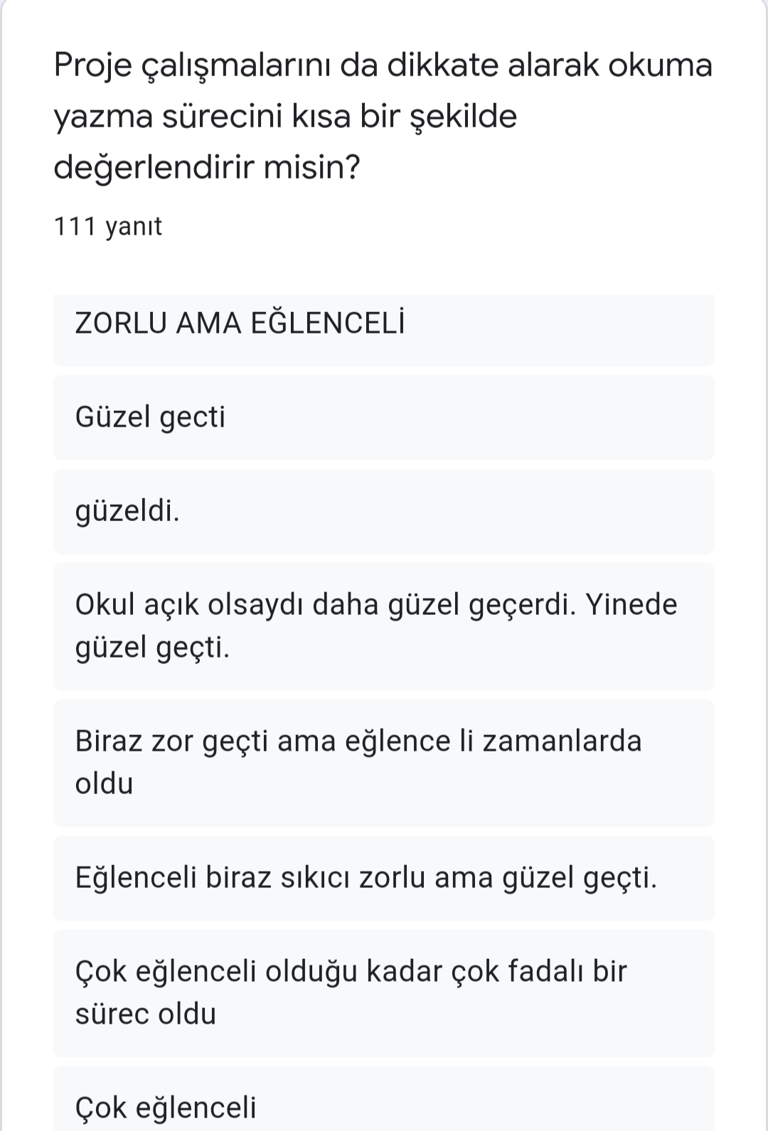 SESLER GEZEGENİNDEN DÜNYA GEZGENİNE PROJESİ PROJE SONU ÖĞRENCİ DEĞERLENDİRME ANKETİ SONUÇLARI by Elif Gülcan YILMAZ - Ourboox.com