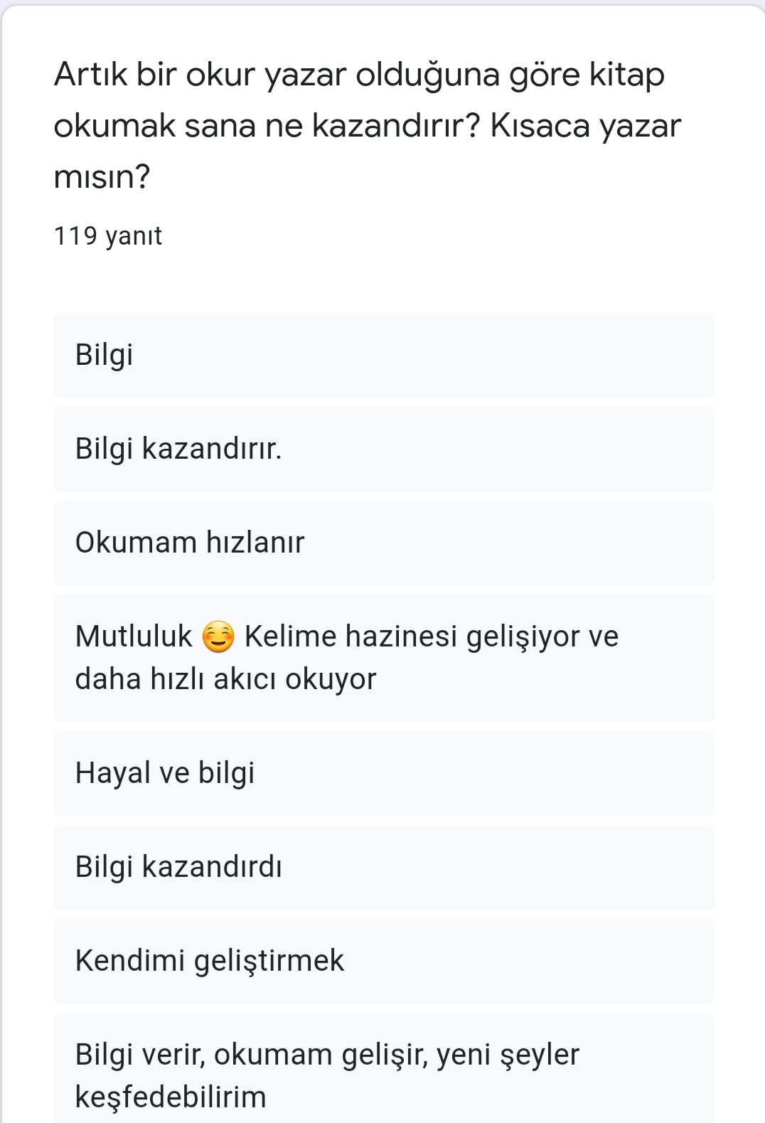 SESLER GEZEGENİNDEN DÜNYA GEZGENİNE PROJESİ PROJE SONU ÖĞRENCİ DEĞERLENDİRME ANKETİ SONUÇLARI by Elif Gülcan YILMAZ - Ourboox.com