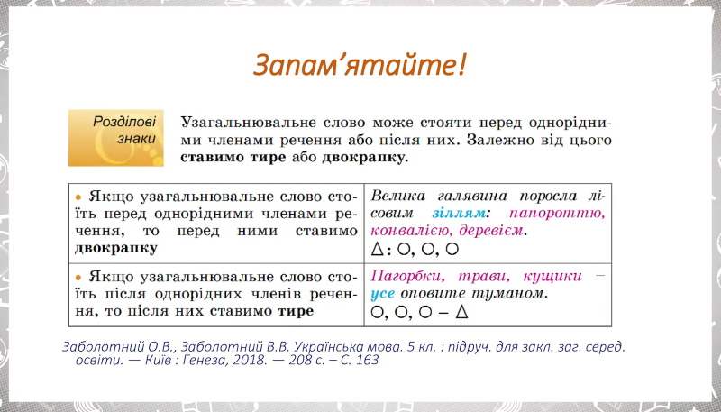 Узагальнювальне слово в реченні з однорідними членами by Hryhorieva - Illustrated by Григо