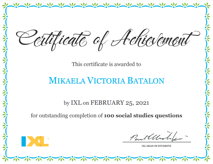 My IXL achievements by mikaela batalon - Ourboox.com