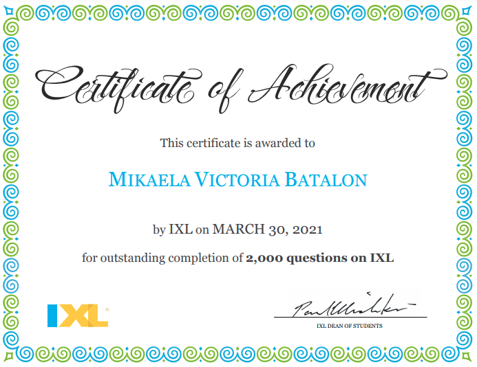 My IXL achievements by mikaela batalon - Ourboox.com