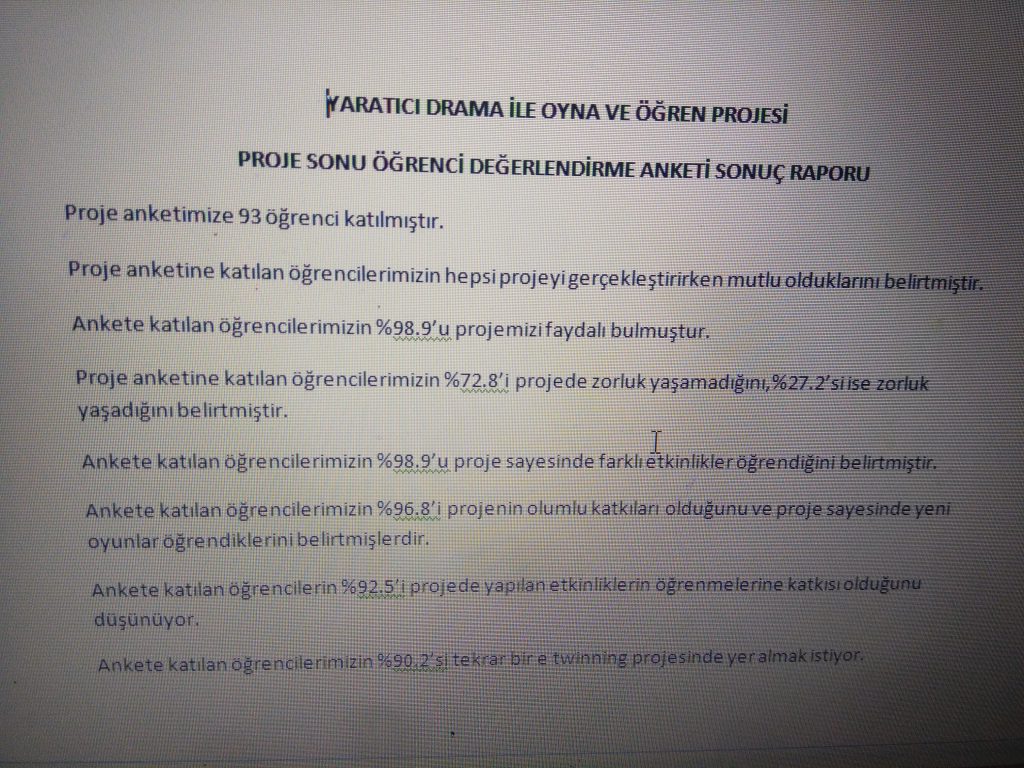 YARATICI DRAMA İLE OYNA VE ÖĞREN PROJESİ SON ANKET GRAFİKLERİ VE RAPORLARI by Serpil ALAGÖZ - Ourboox.com