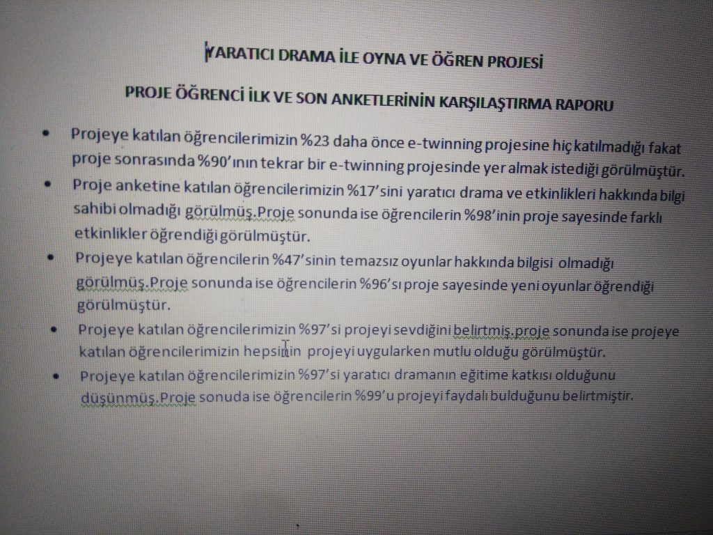 YARATICI DRAMA İLE OYNA VE ÖĞREN PROJESİ SON ANKET GRAFİKLERİ VE RAPORLARI by Serpil ALAGÖZ - Ourboox.com