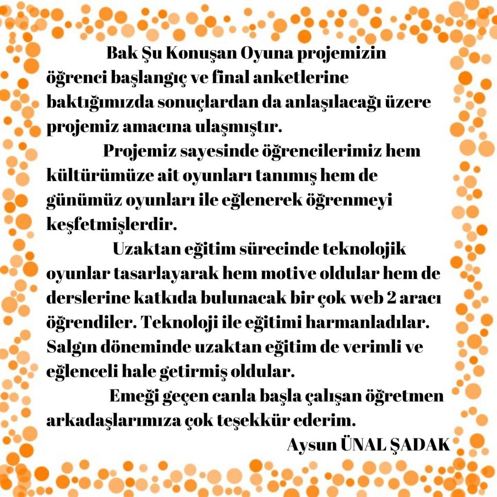 BAK ŞU KONUŞAN OYUNA BAŞLANGIÇ-FİNAL ANKET KARŞILAŞTIRMASI ÖĞRETMEN ANALİZLERİ by Semahat Budak - Ourboox.com