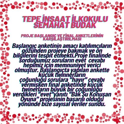 BAK ŞU KONUŞAN OYUNA BAŞLANGIÇ-FİNAL ANKET KARŞILAŞTIRMASI ÖĞRETMEN ANALİZLERİ by Semahat Budak - Ourboox.com