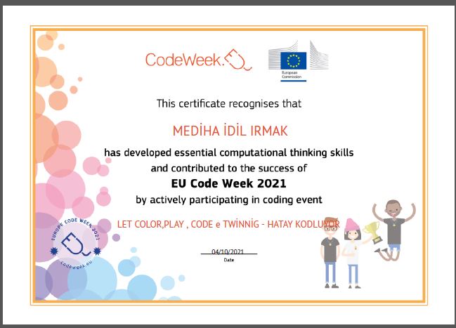 LET S COLOR PLAY CODE e Twinning PROJECT – CODE WEEK CERTİFİCATİES by sukran  - Illustrated by Şükran Yenigelen - Ourboox.com