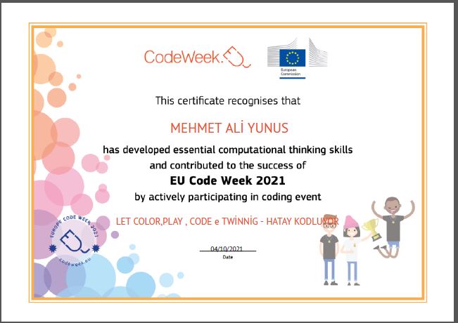 LET S COLOR PLAY CODE e Twinning PROJECT – CODE WEEK CERTİFİCATİES by sukran  - Illustrated by Şükran Yenigelen - Ourboox.com
