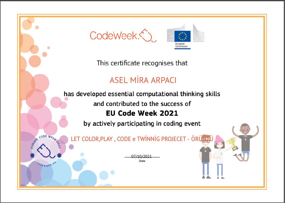 Let’s Color Play Code e Twinning Project – Code Week Certificates for Pattern Work by sukran - Illustrated by Şükran Yenigelen - Ourboox.com