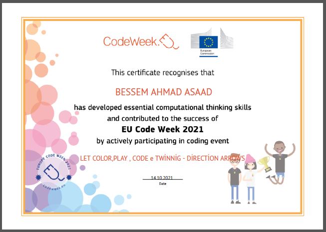Let’s Color Play Code e Twinning Project – Code Week Certificates for Direction Arrows Work by sukran  - Illustrated by Şükran Yenigelen - Ourboox.com