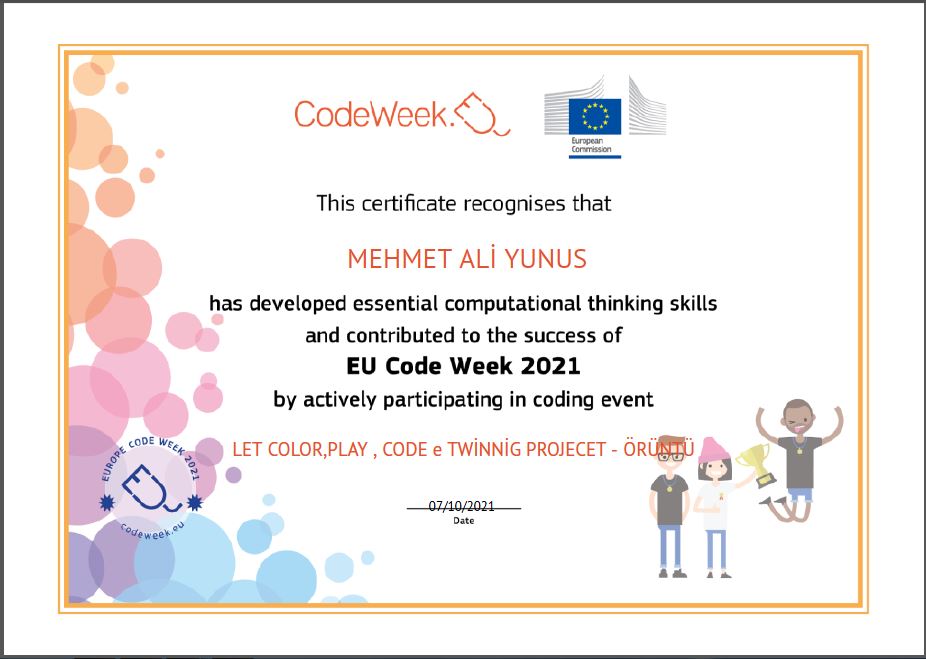 Let’s Color Play Code e Twinning Project – Code Week Certificates for Pattern Work by sukran - Illustrated by Şükran Yenigelen - Ourboox.com