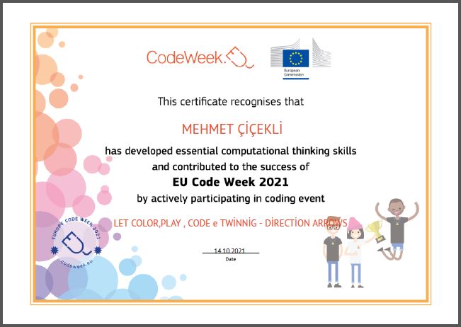 Let’s Color Play Code e Twinning Project – Code Week Certificates for Direction Arrows Work by sukran  - Illustrated by Şükran Yenigelen - Ourboox.com