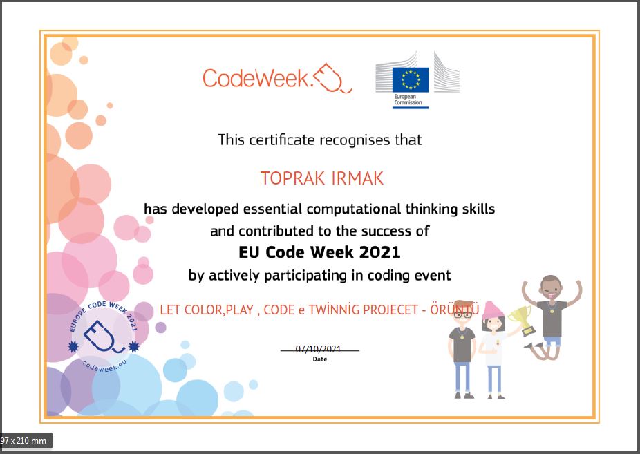 Let’s Color Play Code e Twinning Project – Code Week Certificates for Pattern Work by sukran - Illustrated by Şükran Yenigelen - Ourboox.com