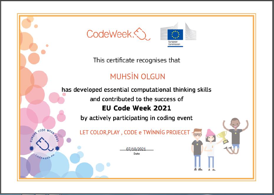 Let’s Color Play Code e Twinning Project – Code Week Certificates for Direction Arrows Work by sukran  - Illustrated by Şükran Yenigelen - Ourboox.com