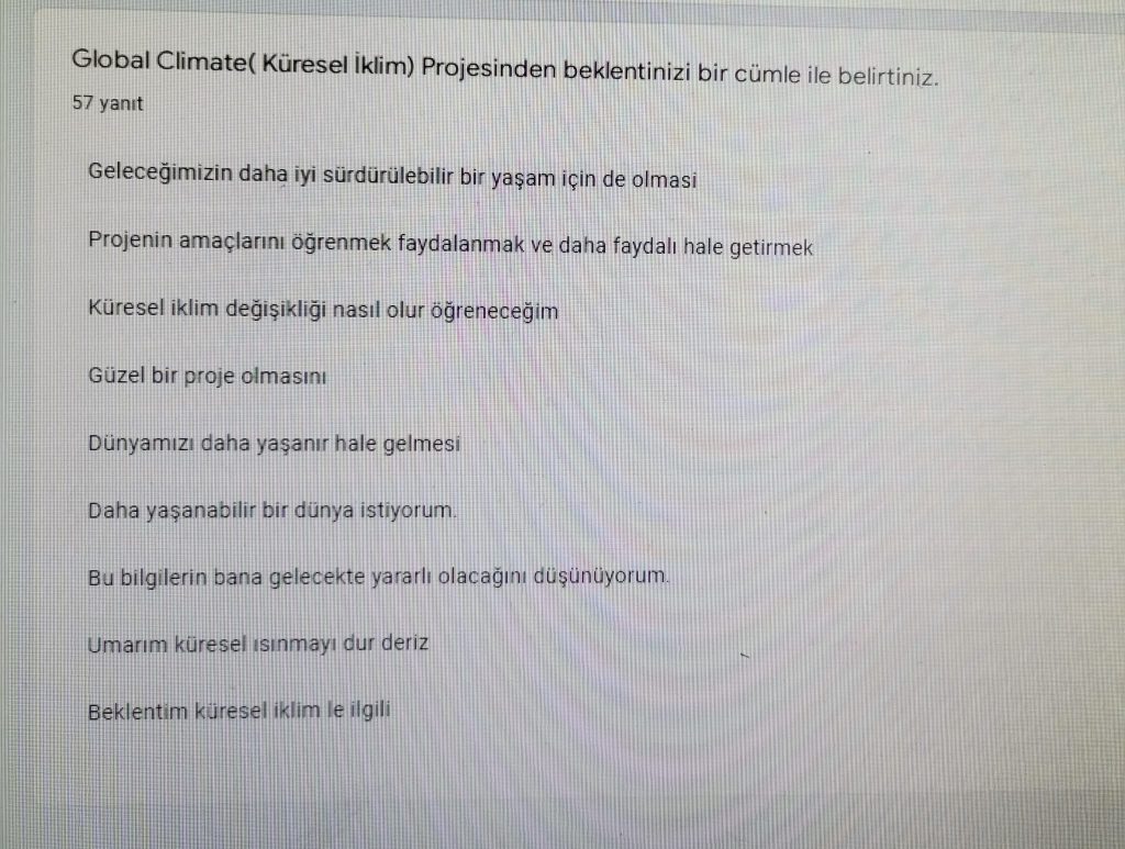 GLOBAL CLIMATE (İKLİM DEĞİŞİKLİĞİ) PROJESİ ÖĞRENCİ ÖN ANKETİ ANALİZİ by Leyla Karatosun - Ourboox.com