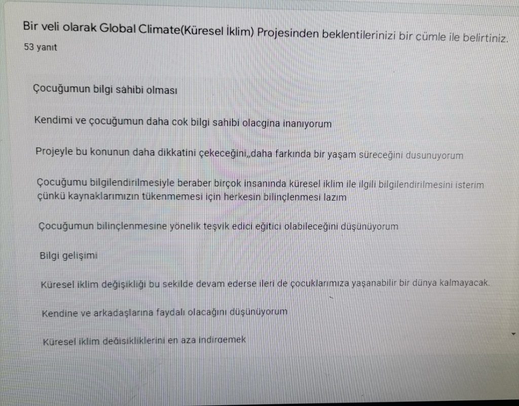 GLOBAL CLIMATE (İKLİM DEĞİŞİKLİĞİ) PROJESİ VELİ ÖN ANKET ANALİZİ by Leyla Karatosun - Ourboox.com