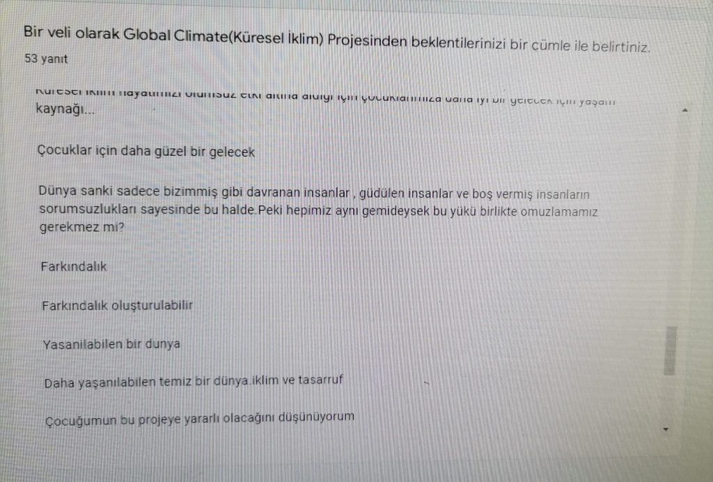 GLOBAL CLIMATE (İKLİM DEĞİŞİKLİĞİ) PROJESİ VELİ ÖN ANKET ANALİZİ by Leyla Karatosun - Ourboox.com