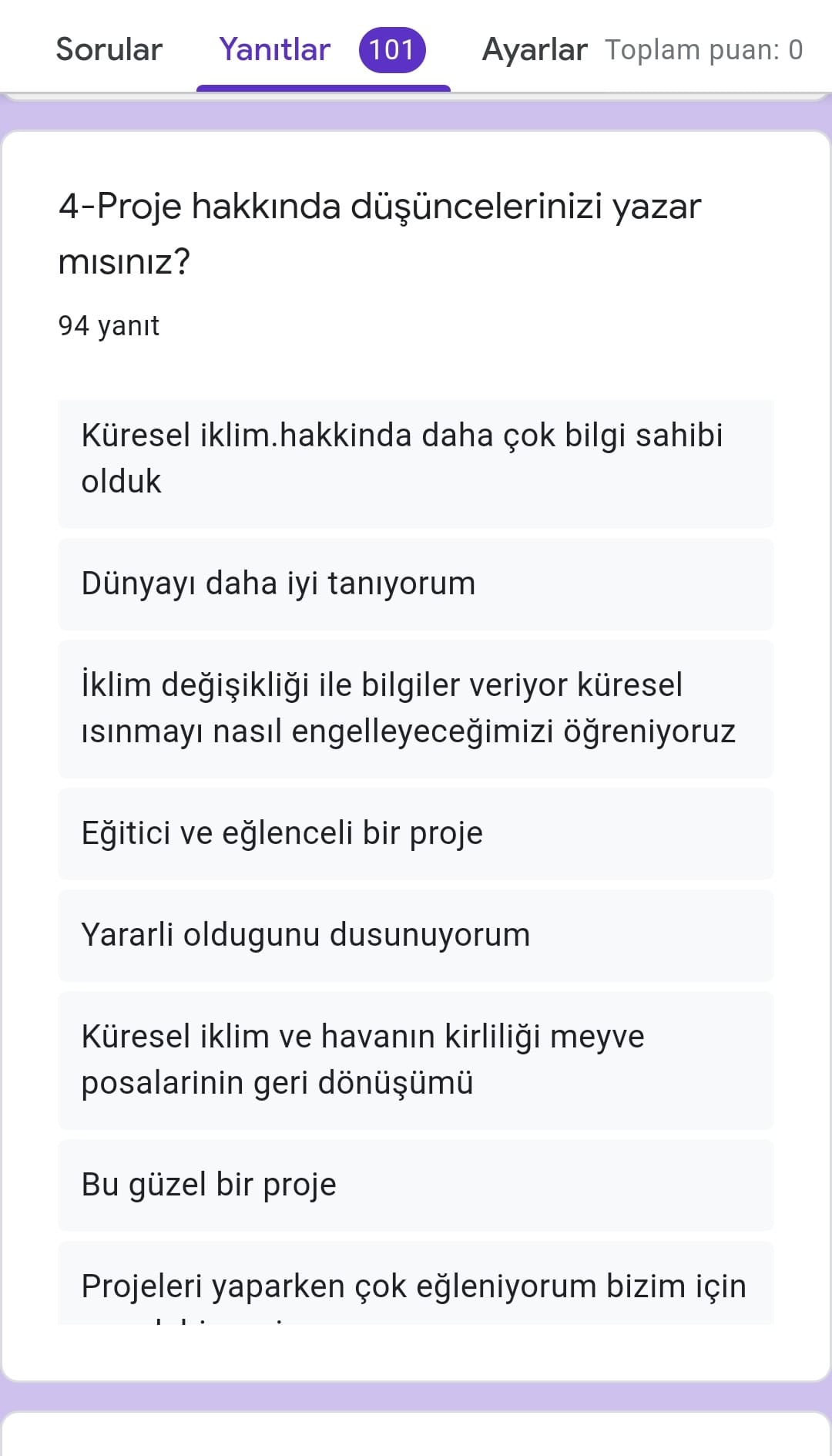 GLOBAL CLİMATE(İKLİM DEĞİŞİKLİĞİ) PROJESİÖĞRENCİ SON ANKETİ ANALİZİ by Leyla Karatosun - Ourboox.com