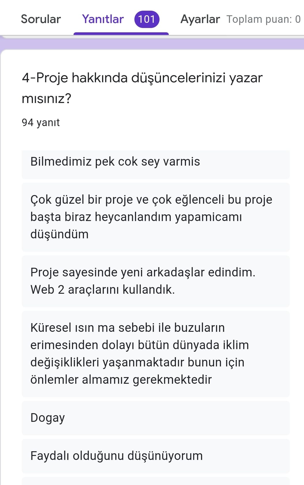 GLOBAL CLİMATE(İKLİM DEĞİŞİKLİĞİ) PROJESİÖĞRENCİ SON ANKETİ ANALİZİ by Leyla Karatosun - Ourboox.com