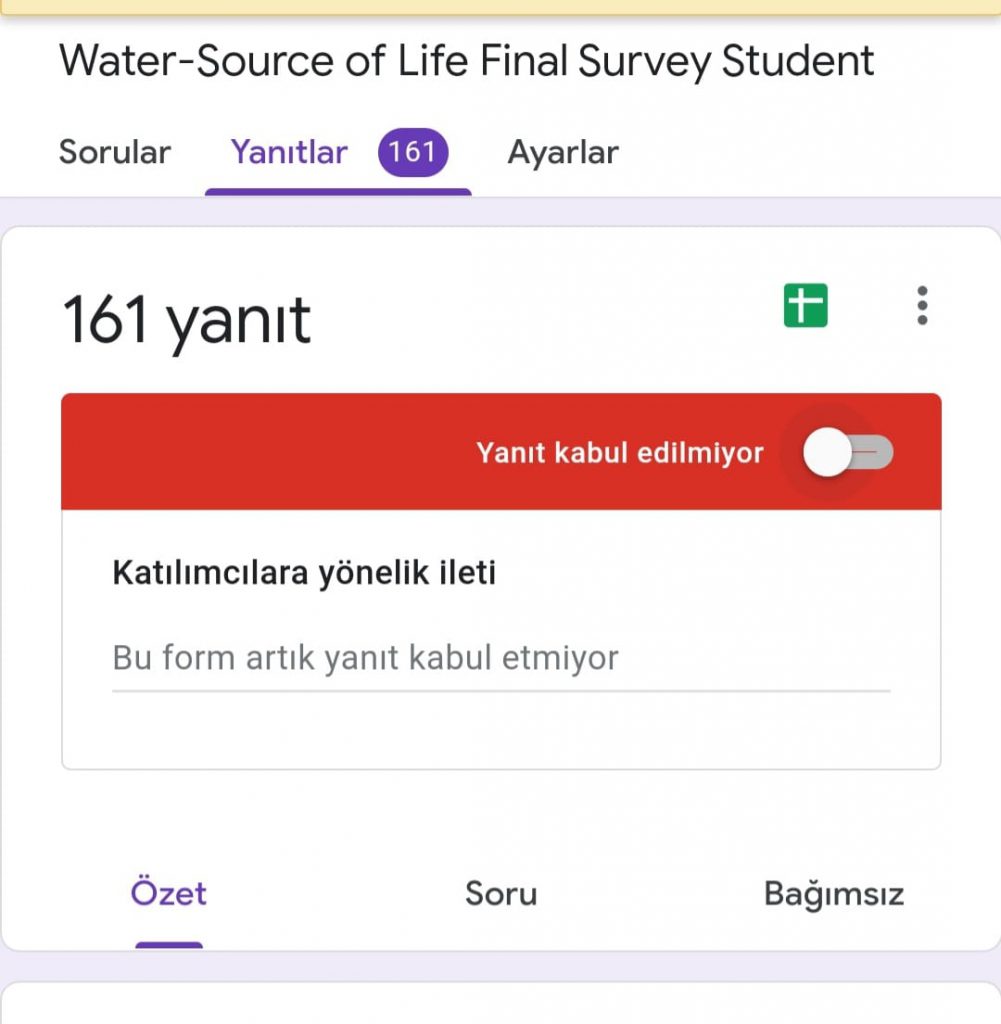 Analysis of the final questionnaire for the student of the “Water -Source of Life” project by Sündüz - Ourboox.com