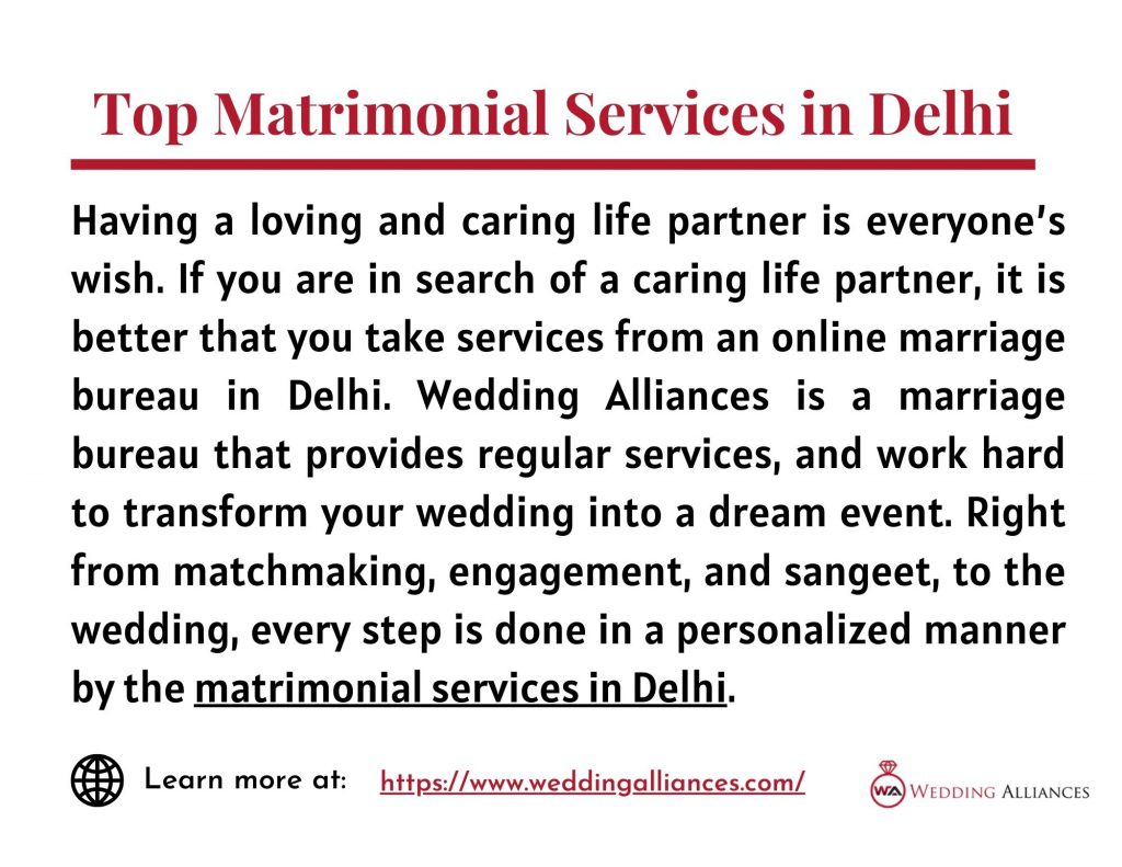 Top Matrimonial Services in Delhi by Wedding Alliances - Ourboox.com