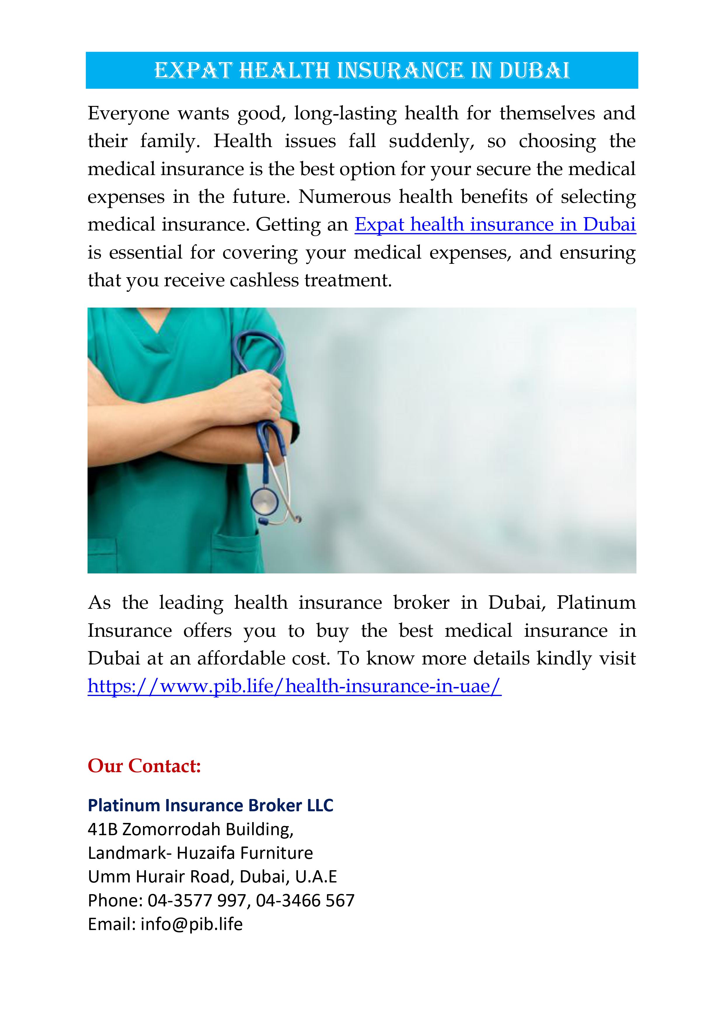 Expat health insurance in Dubai, UAE by Platinum Insurance Broker LLC - Ourboox.com