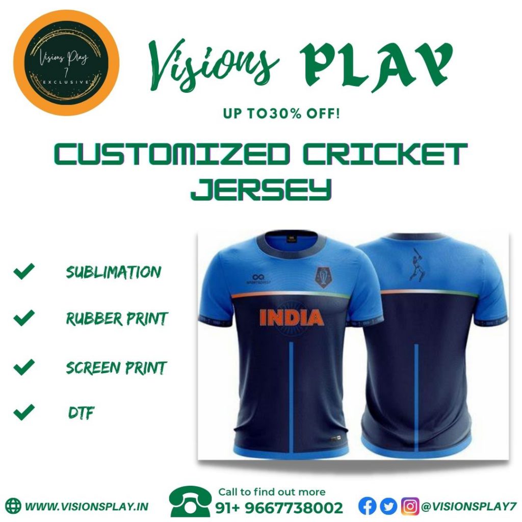 Visions Play by visions play - Illustrated by Visions play is manufacturer of Customized Cricket/football/volleyball/kabaddi/basketball, etc Jersey Manufacturer in Delhi Sweat proof and stretchable and can be used in all seasons summers, winters, and rainy seasons. Materials which we use are to make jerseys are dot net fabric, Crown net, Micro PP, breathable mesh. Our Stitching process for customized cricket jerseys is up to the make, we will make sure all stitches are done in the best also the jersey which is made goes through a proper stitching process. We give the option of Unlimited Color and design which can be given by the customer. We are leading manufacturers in Delhi and can cater all across the world. The fabric of the Tshirt – Round/collar/V Neck/chinese collar neck t-shirt The fabric of Shorts – Dotnet/Crownet fabric with stretchable lycra Types of Print we do on Jersey – Sublimation – Screen Print – rubbe - Ourboox.com